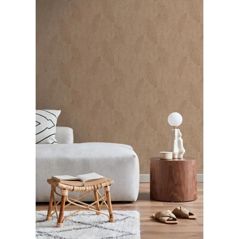 ESTAhome behang getekende bladeren terracotta roze - 53 x 1005 cm