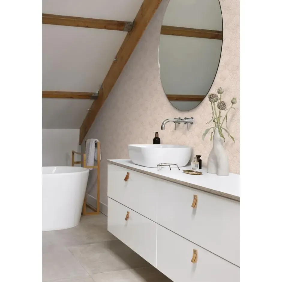 ESTAhome behang getekende bladeren terracotta roze - 53 x 1005 cm