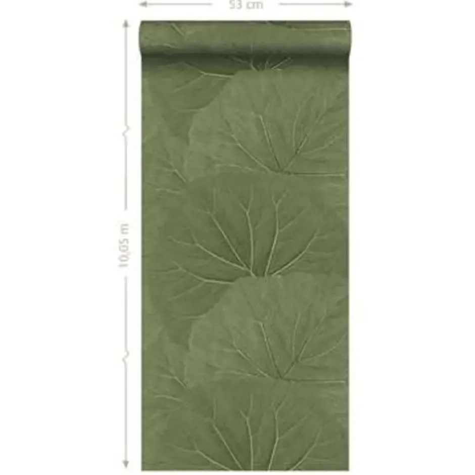 ESTAhome behang - grote bladeren - vergrijsd groen - 53 cm x 10.05 m