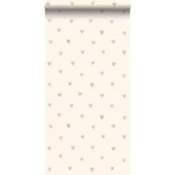 ESTAhome behang - hartjes - glanzend goud en beige - 0.53 x 10.05 m