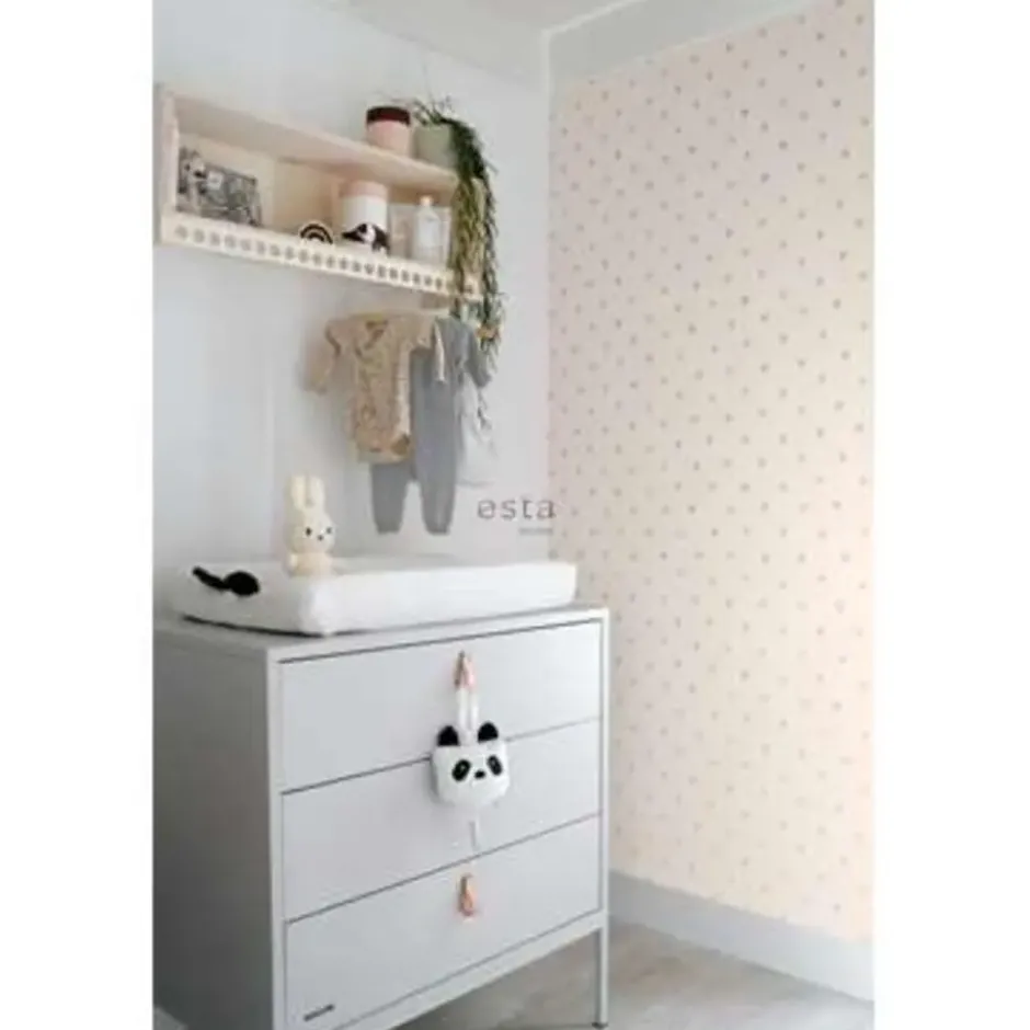 ESTAhome behang - hartjes - glanzend goud en beige - 0.53 x 10.05 m