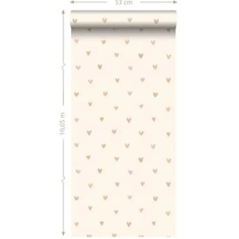 ESTAhome behang - hartjes - glanzend goud en beige - 0.53 x 10.05 m