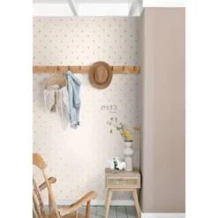 ESTAhome behang - hartjes - glanzend goud en beige - 0.53 x 10.05 m