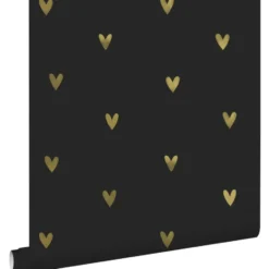 ESTAhome behang hartjes goud en zwart - 53 x 1005 cm