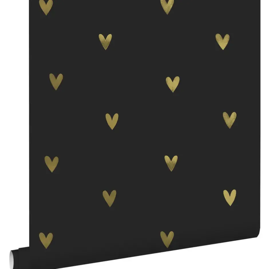 ESTAhome behang hartjes goud en zwart - 53 x 1005 cm