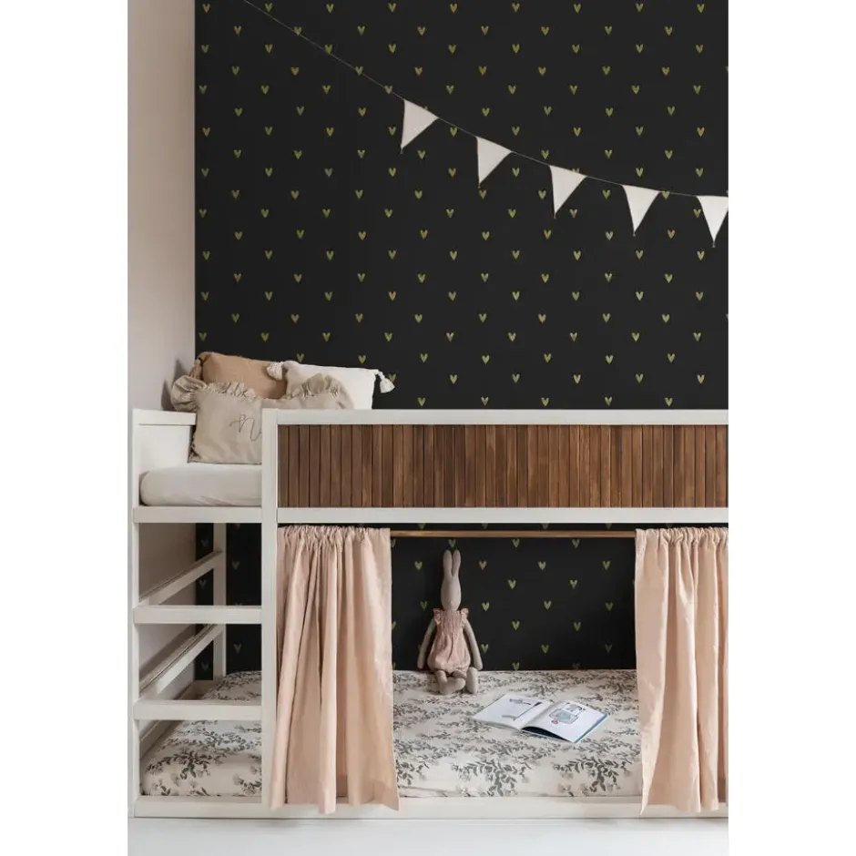 ESTAhome behang hartjes goud en zwart - 53 x 1005 cm