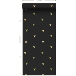 ESTAhome behang hartjes goud en zwart - 53 x 1005 cm
