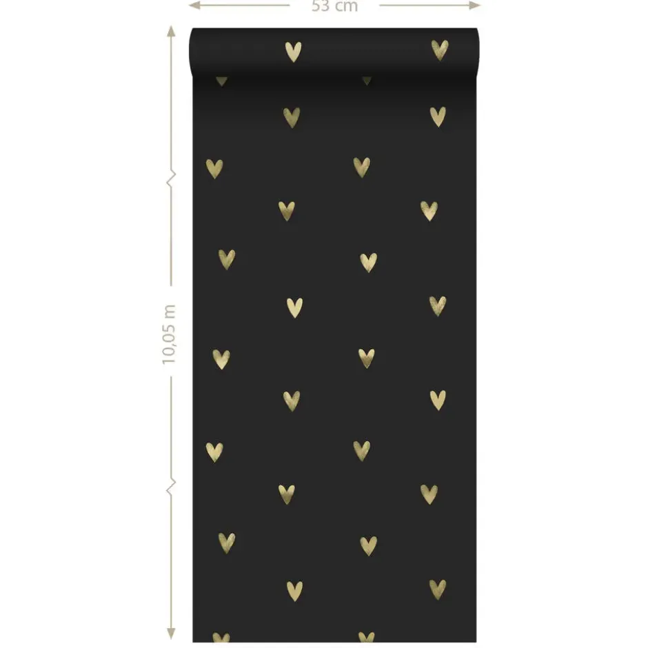 ESTAhome behang hartjes goud en zwart - 53 x 1005 cm
