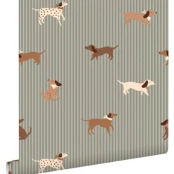 ESTAhome behang honden vergrijsd blauw - 50 x 900 cm