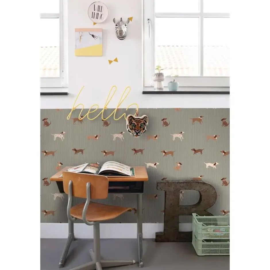 ESTAhome behang honden vergrijsd blauw - 50 x 900 cm