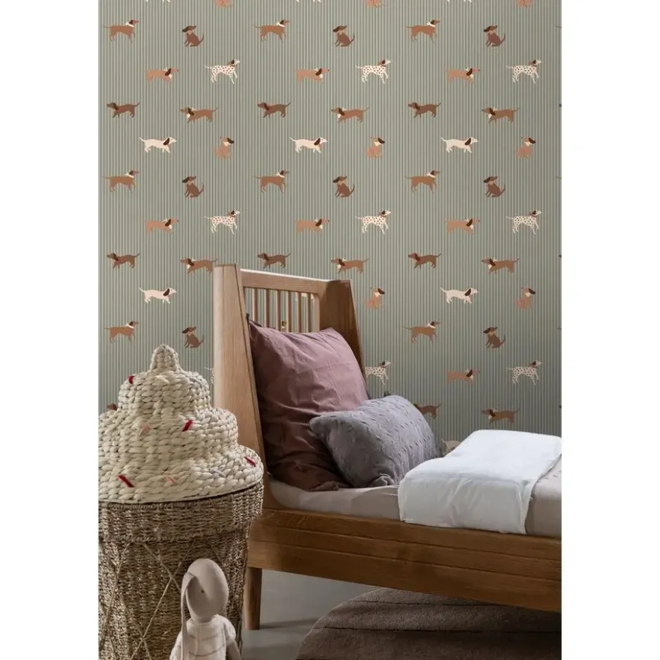 ESTAhome behang honden vergrijsd blauw - 50 x 900 cm