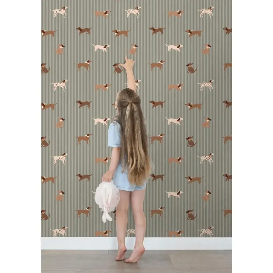 ESTAhome behang honden vergrijsd blauw - 50 x 900 cm