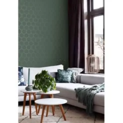 ESTAhome behang - honingraat-motief - groen en goud - 53 cm x 10,05 m