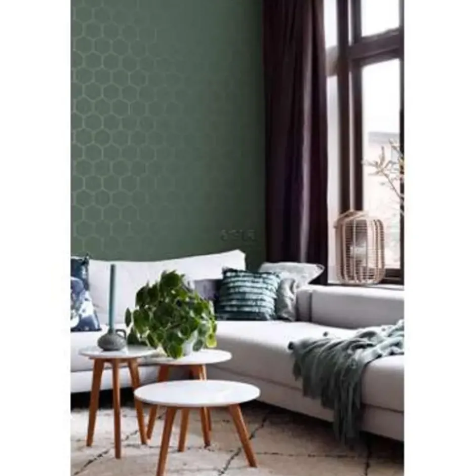 ESTAhome behang - honingraat-motief - groen en goud - 53 cm x 10,05 m