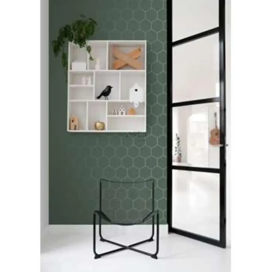 ESTAhome behang - honingraat-motief - groen en goud - 53 cm x 10,05 m
