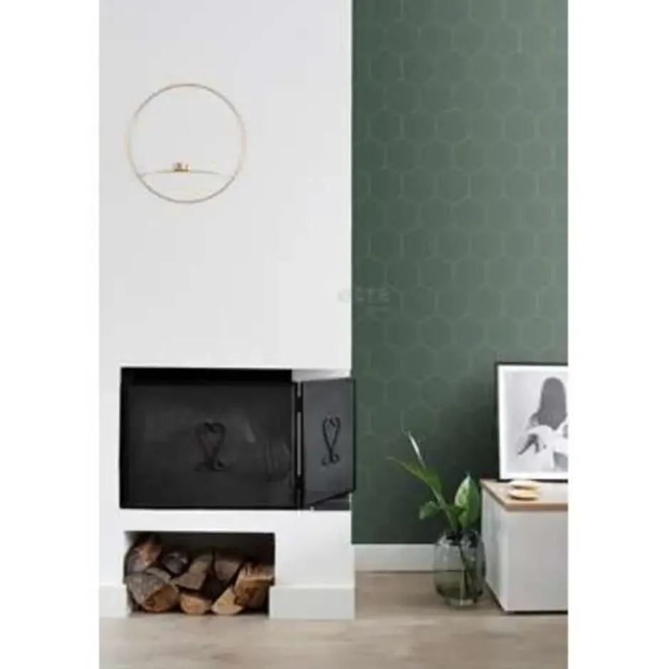 ESTAhome behang - honingraat-motief - groen en goud - 53 cm x 10,05 m