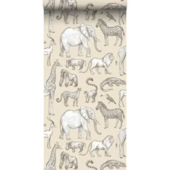 ESTAhome behang jungle dieren beige - 53 x 1005 cm