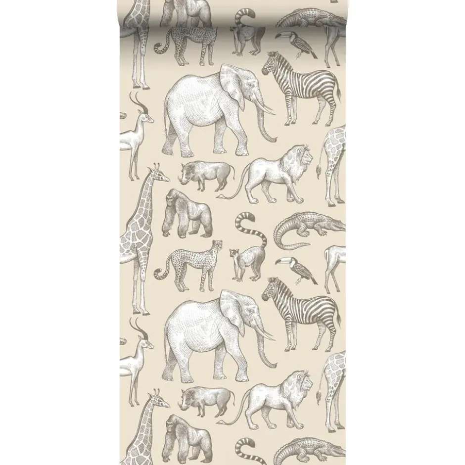 ESTAhome behang jungle dieren beige - 53 x 1005 cm
