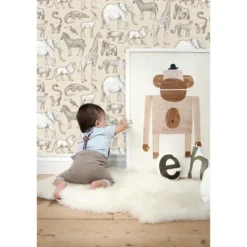 ESTAhome behang jungle dieren beige - 53 x 1005 cm
