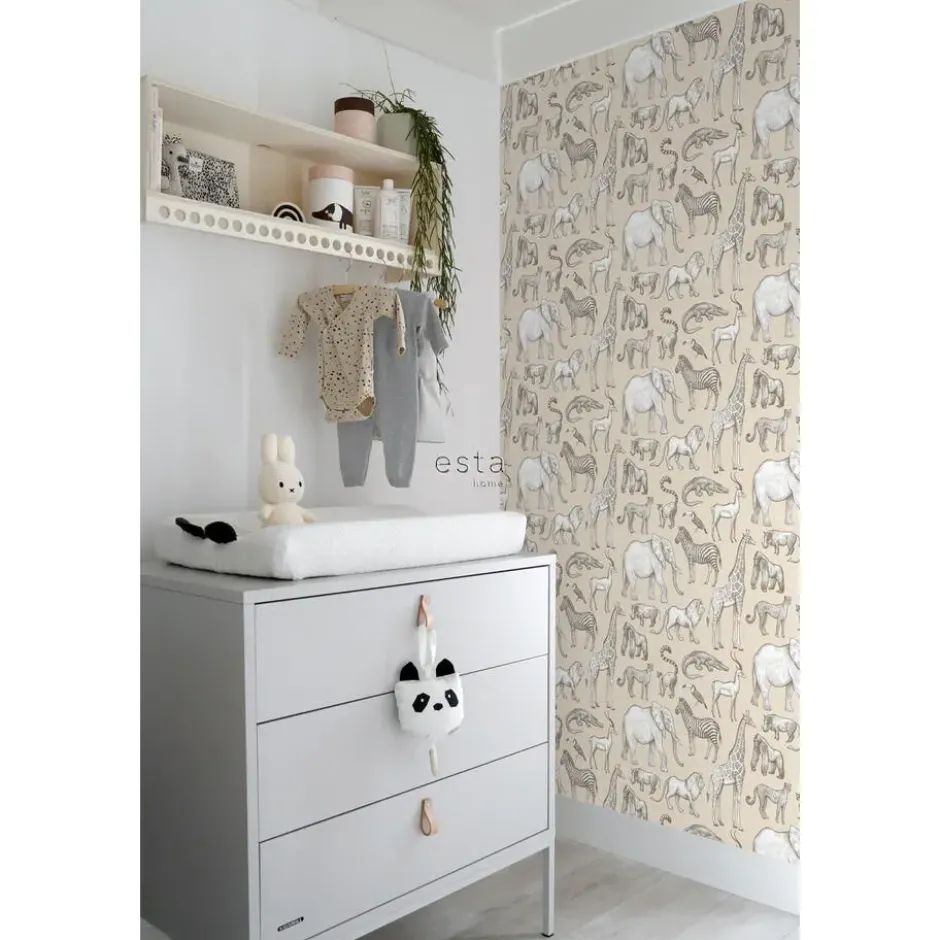 ESTAhome behang jungle dieren beige - 53 x 1005 cm