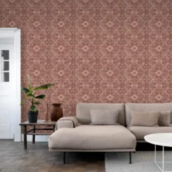 ESTAhome behang oosters kelim tapijt donker terracotta roze - 50 x 900 cm
