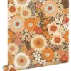 ESTAhome behang retro bloemen oranje en terracotta roze - 50 x 900 cm