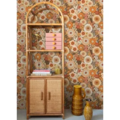 ESTAhome behang retro bloemen oranje en terracotta roze - 50 x 900 cm
