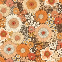 ESTAhome behang retro bloemen oranje en terracotta roze - 50 x 900 cm