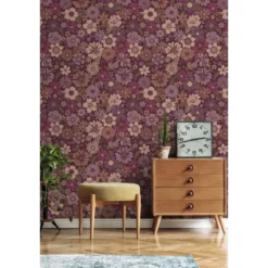 ESTAhome behang retro bloemen mauve paars - 50 x 900 cm