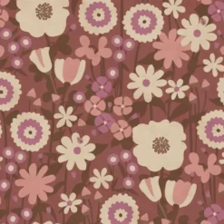 ESTAhome behang retro bloemen aubergine paars en roze - 50 x 900 cm