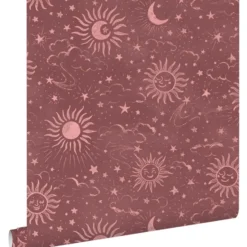 ESTAhome behang sterrenhemel bordeaux rood - 50 x 900 cm