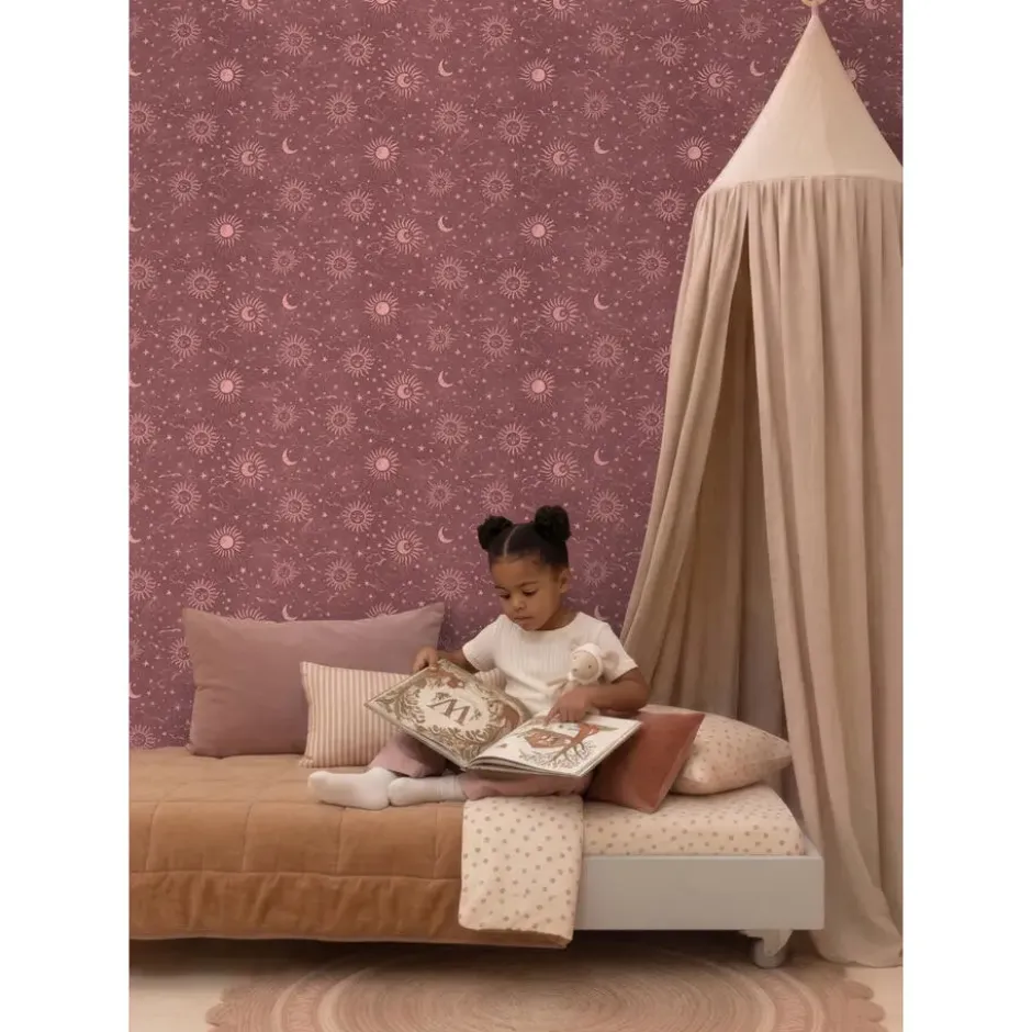 ESTAhome behang sterrenhemel bordeaux rood - 50 x 900 cm