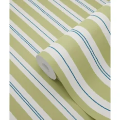 ESTAhome behang strepen groen en blauw - 50 x 900 cm