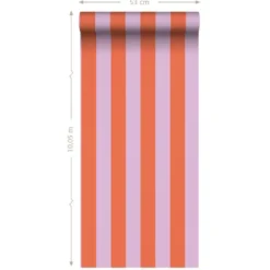 ESTAhome behang strepen oranje en lila paars - 53 x 1005 cm