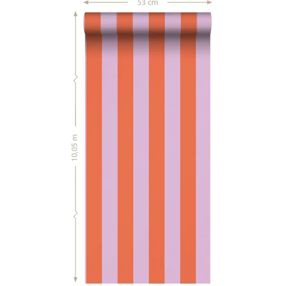 ESTAhome behang strepen oranje en lila paars - 53 x 1005 cm