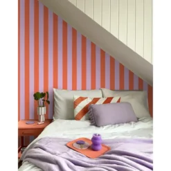 ESTAhome behang strepen oranje en lila paars - 53 x 1005 cm