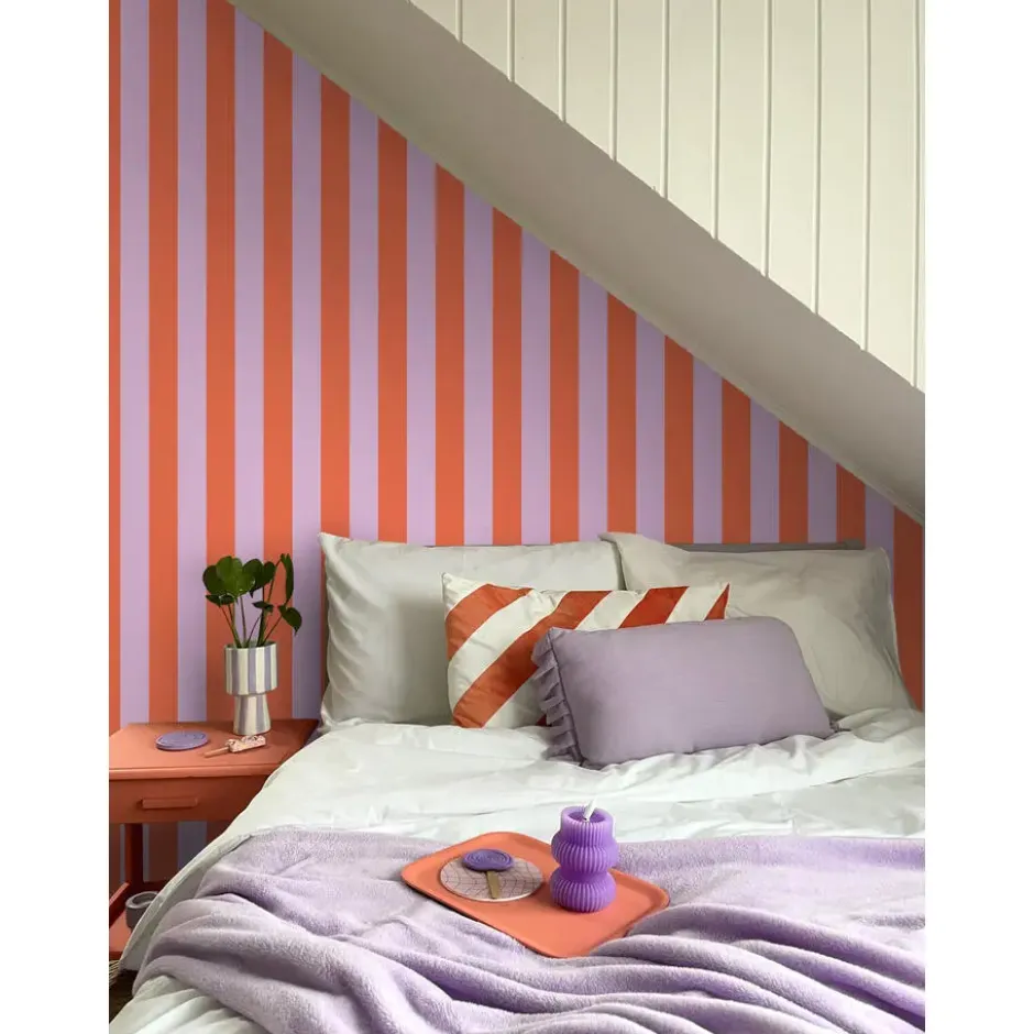 ESTAhome behang strepen oranje en lila paars - 53 x 1005 cm