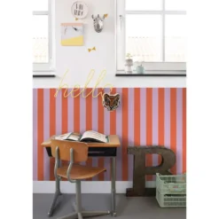 ESTAhome behang strepen oranje en lila paars - 53 x 1005 cm