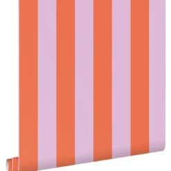 ESTAhome behang strepen oranje en lila paars - 53 x 1005 cm