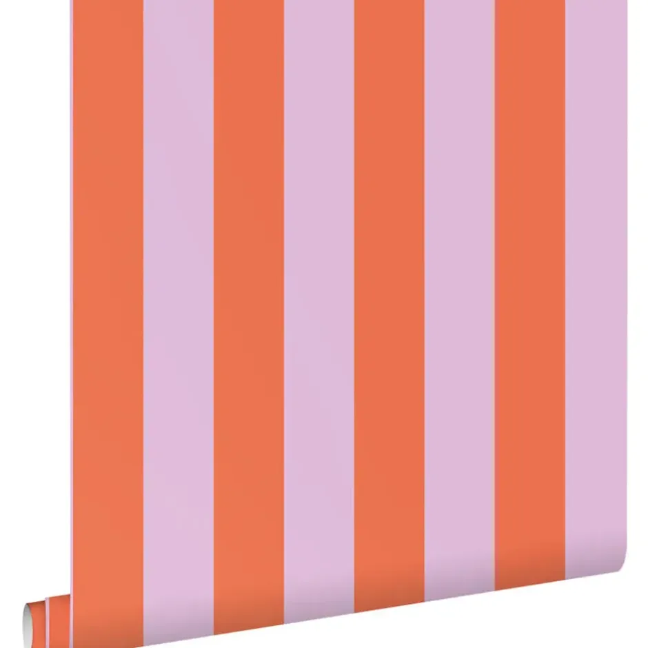 ESTAhome behang strepen oranje en lila paars - 53 x 1005 cm