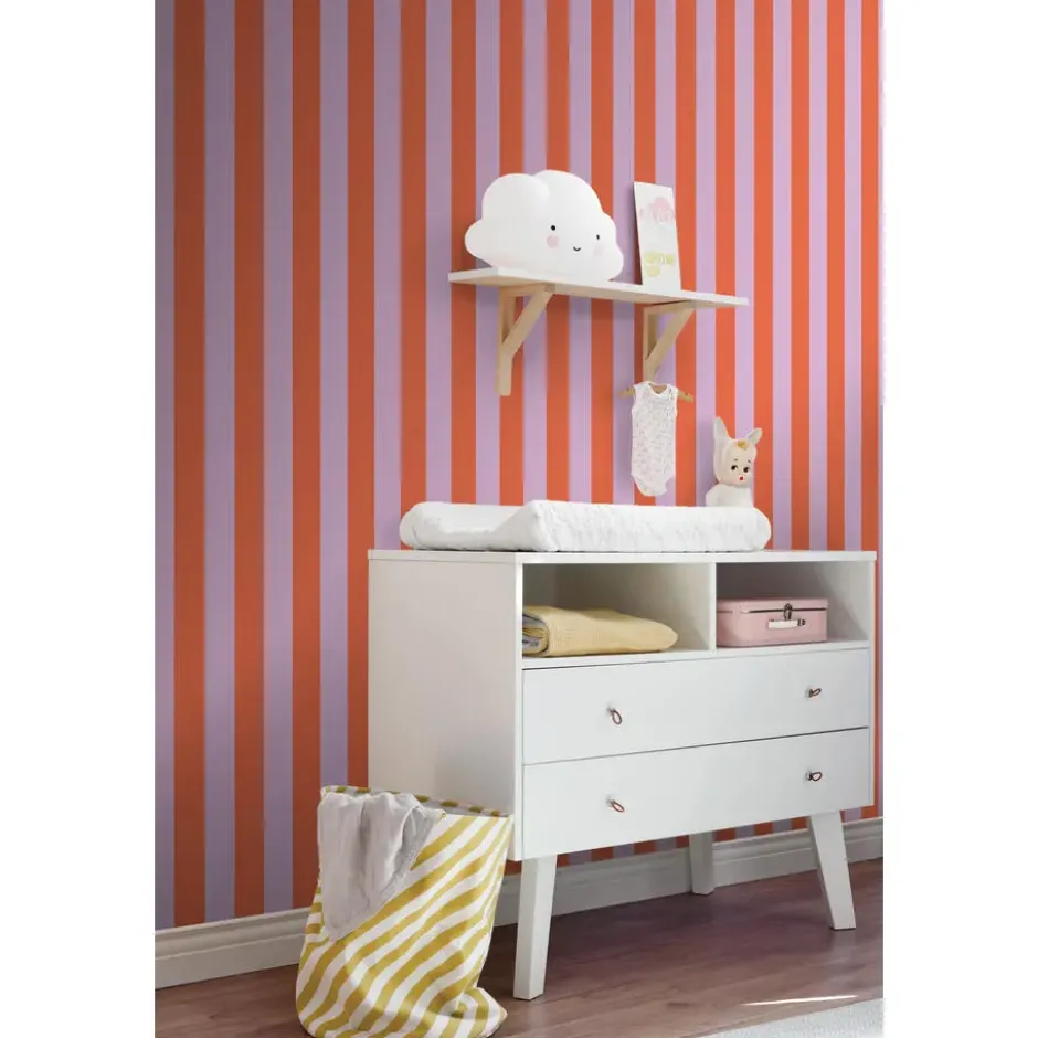 ESTAhome behang strepen oranje en lila paars - 53 x 1005 cm