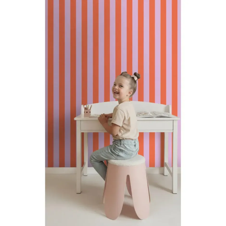 ESTAhome behang strepen oranje en lila paars - 53 x 1005 cm