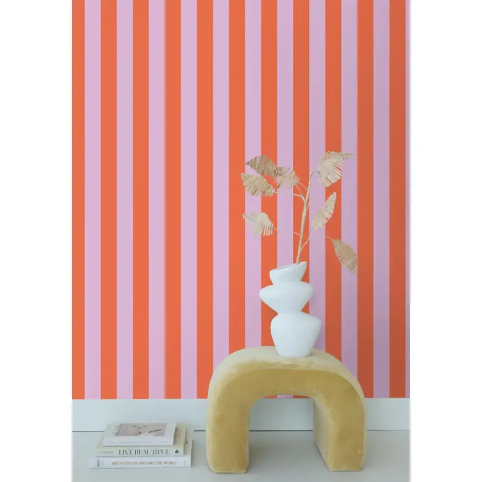 ESTAhome behang strepen oranje en lila paars - 53 x 1005 cm