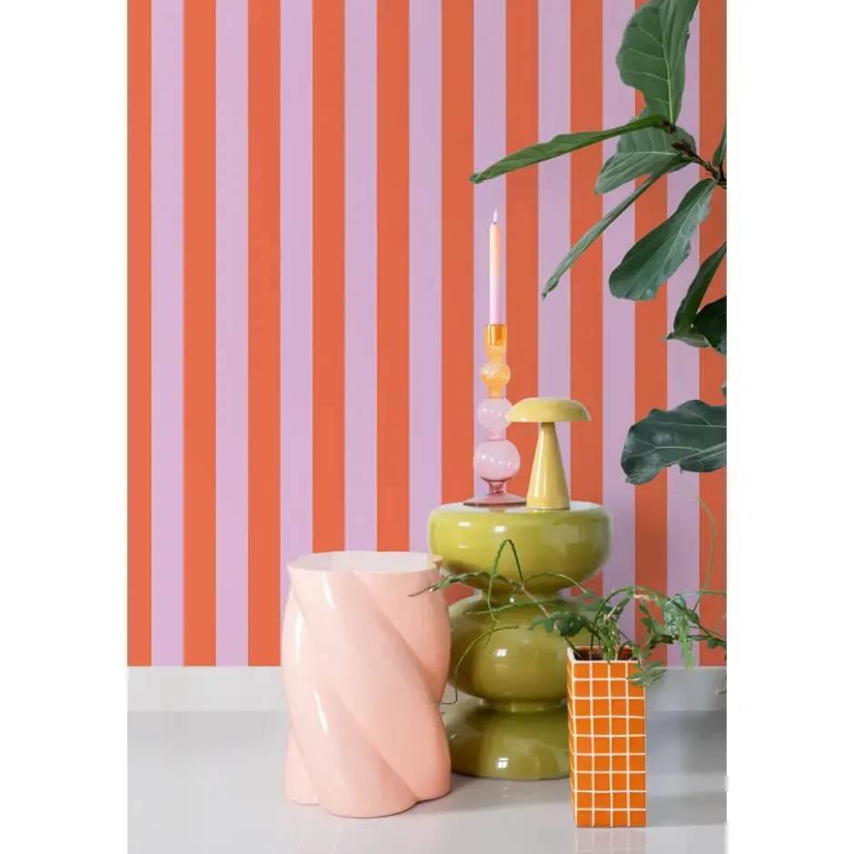 ESTAhome behang strepen oranje en lila paars - 53 x 1005 cm