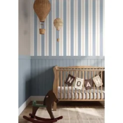 ESTAhome behang strepen vergrijsd blauw - 53 x 1005 cm
