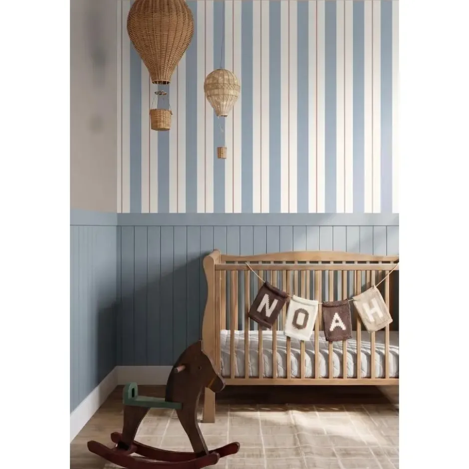ESTAhome behang strepen vergrijsd blauw - 53 x 1005 cm