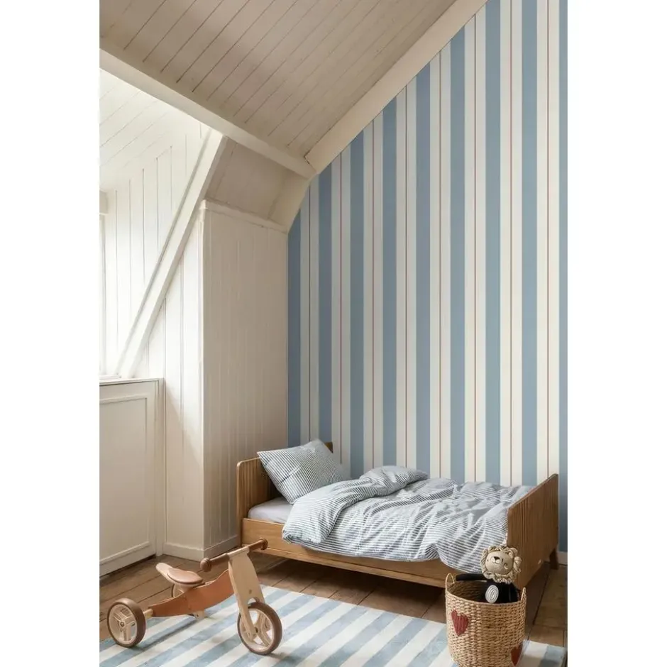 ESTAhome behang strepen vergrijsd blauw - 53 x 1005 cm