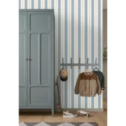 ESTAhome behang strepen vergrijsd blauw - 53 x 1005 cm