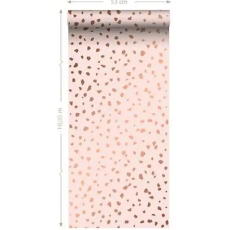 ESTAhome behang - terrazzo - zacht roze en roségoud - 0.53 x 10.05 m