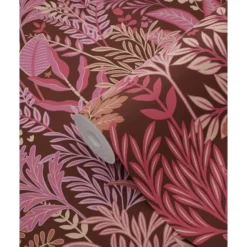 ESTAhome behang tropische bladeren en bloemen aubergine paars en roze